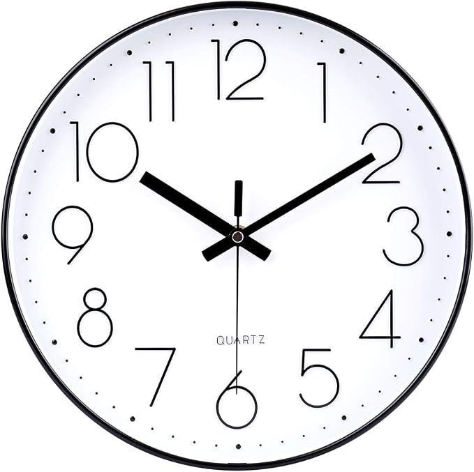 jomparis 12 Inch Wall Clock Silent Non Ticking Battery Operated Quartz Modern Decorative Round Wall Clock for Office Classroom School (Black)