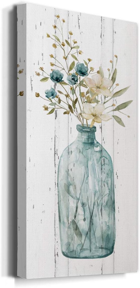 Renditions Gallery Canvas Flowers Wall Art Home Paintings & Prints Elegant Floral Vase Modern Romantic Botanical Bouquet Artwork Decorations for Office Bedroom Kitchen - 12"x24" LT43