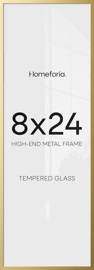 Homeforia 8x24 Gold Panoramic Picture Frame, High-End Metal, Glass
