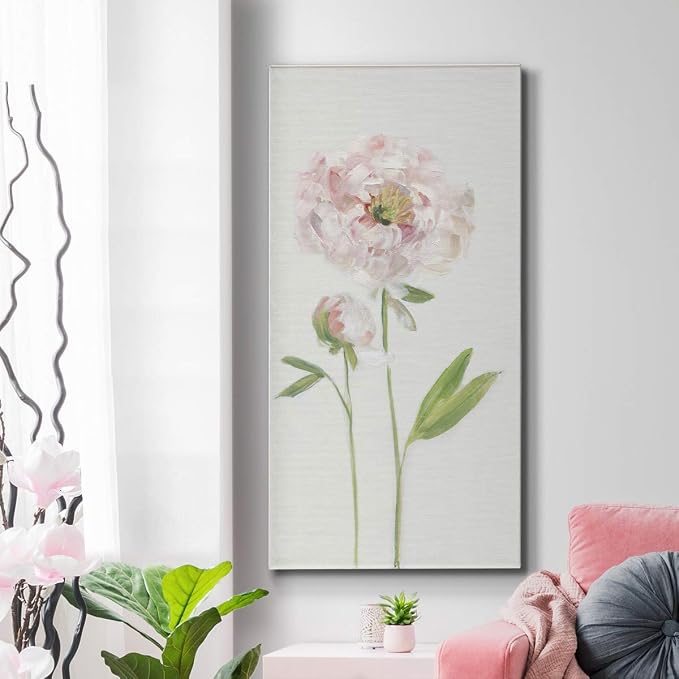 Renditions Gallery Canvas Floral Wall Art Home Paintings & Prints Single Stem Peony Rustic Romantic Botanical Modern Artwork Decorations for Bedroom Office Kitchen - 12"x24" LT43