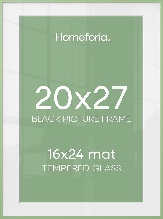 Homeforia 20x27 Green Picture Frame, High-End Metal, 16x24 Mat, Glass