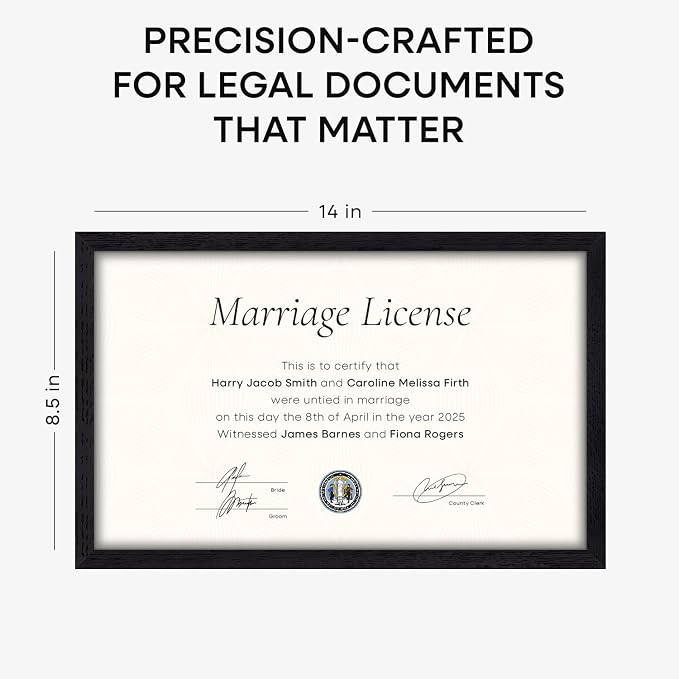 Homeforia 8.5x14 White Oak Marriage License Frame, High-End Wood, Glass