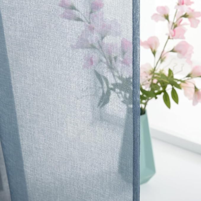 MIULEE Semi Sheer Kitchen Curtains 36 inch Length Half Window Curtains for Bathroom Cafe, Rod Pocket Short Curtain Tiers Linen Textured Light Filtering Drapes 2 Panels W29 x L36 Inches, Dusty Blue