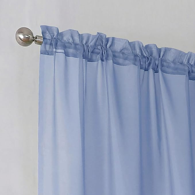 Simplebrand Denim Short Sheer Curtains 45 Inch Length for Small Windows, Rod Pocket 2 Panels Set Solid Voile Drapes Window Sheer Curtains for Bedroom Bathroom Kids Room Kitchen, 42x45 Inch, Denim
