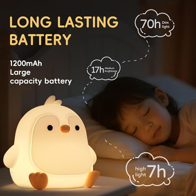 Penguin Night Light for Adults,Dimmable Cute Silicone Animal Nightlight with 7 Colors and 30min Timer Penguin Lamp, Rechargeable Bedside Touch Lamp for Kawaii Room Decor