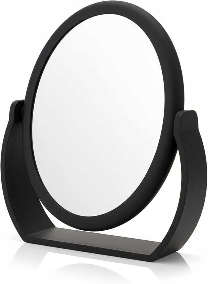Danielle Creations Oval Soft Touch Vanity Mirror, Black, 1x/7x Magnification Makeup Mirror with Stand, Tabletop & Desk Mirror for Bathroom, Bedroom, Portable Beauty Use