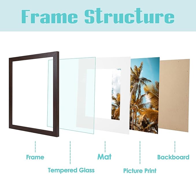 Frametory 11x14 Brown Picture Frame with Real Glass Mat for 8x10