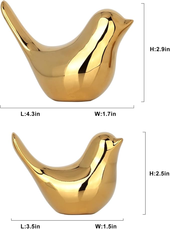XMGZQ 2 Pcs Gold Decor Accents,Small Animal Statues,Modern Home Decorative, Birds Sculpture, Ornaments for Shelf, Bookshelf, Coffee Table,Knick Knacks Home Decor for Shelves(Gold Bird)