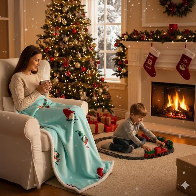 Catalonia Christmas Elf Sherpa Throw Blanket, Xmas Theme Throws, Plush Fleece Couch Blanket, Super Soft, Comfy, Cozy, Fluffy, Ugly