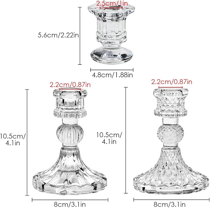 Glass Candlestick Holders Set of 6, Taper Candle Holder for Wedding Festival Christmas Party Valentine's Decor, Table Centerpieces