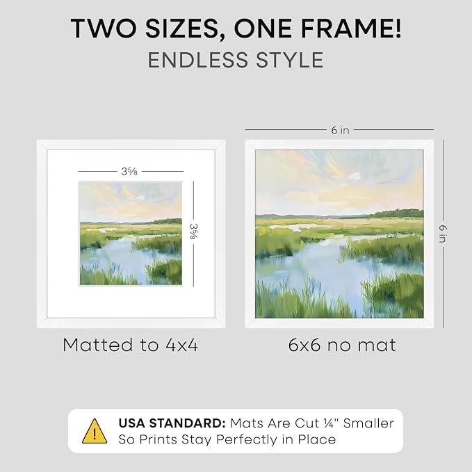Homeforia 6x6 White Picture Frame, High-End Metal, 4x4 Mat, Glass