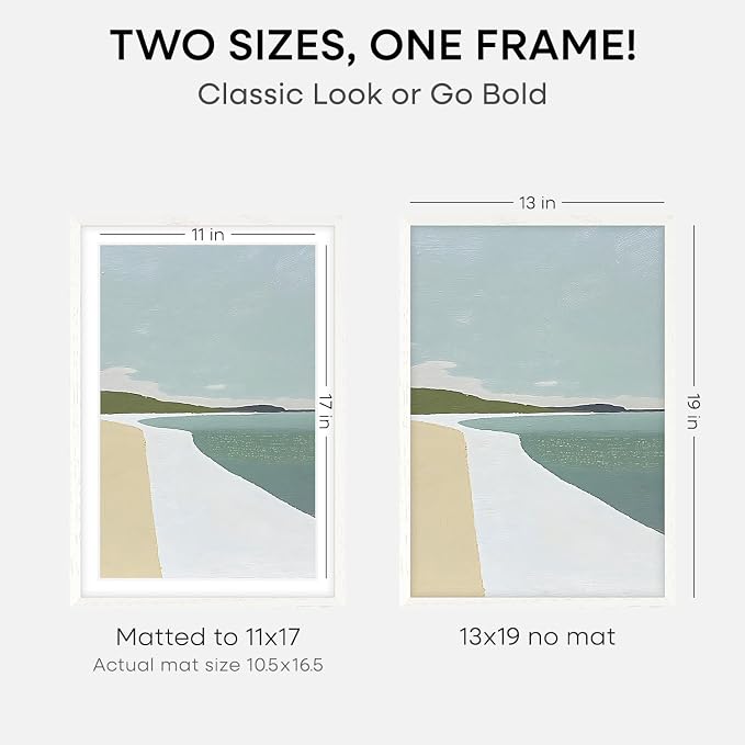 Homeforia 13x19 White Oak Picture Frame, High-End Wood, 11x17 Mat, Glass