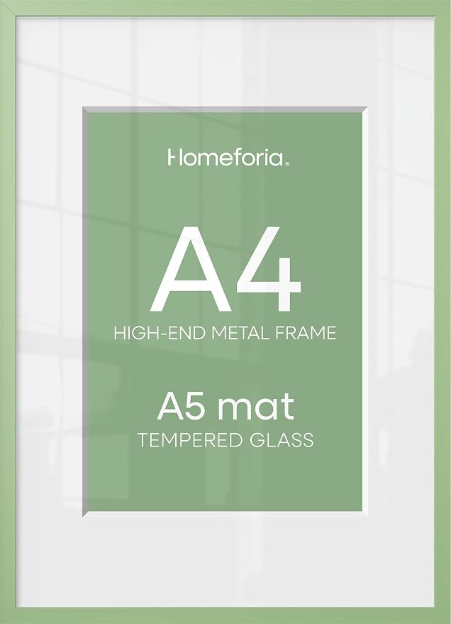 Homeforia A4 Green Picture Frame, High-End Metal, A5 Mat, Glass