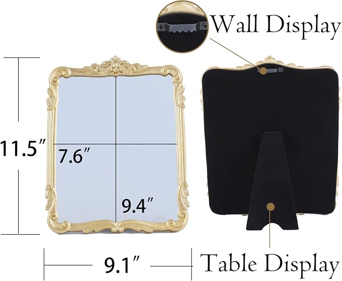 SIKOO 8x10 Inch Vintage Mirror, Decorative Wall Mirror,Makeup Mirror for Table,Antique Home Decor,Ornate Wall Art,Resin and Premium Glass, Gold