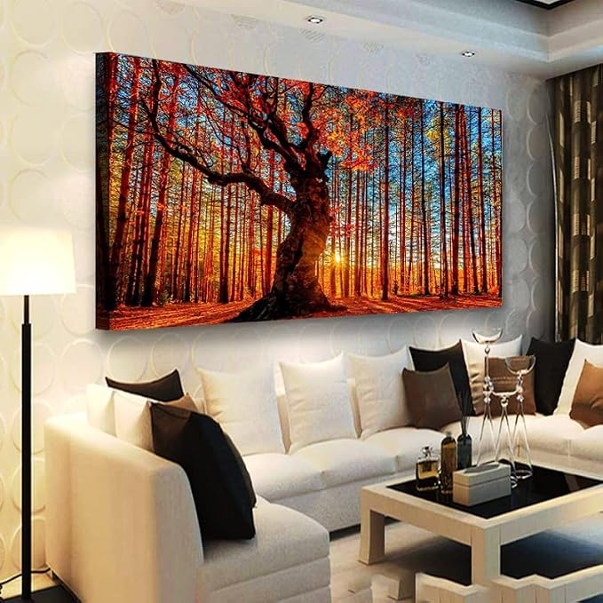 Tree of Life Wall Art Canvas Prints Natural Landscape Pictures Home Decor Colorful Forest Paintings for Living Room Bathroom Bedroom Kitchen Decorations 28x57 Inches Wooden Framed Artwork Easy Hanging