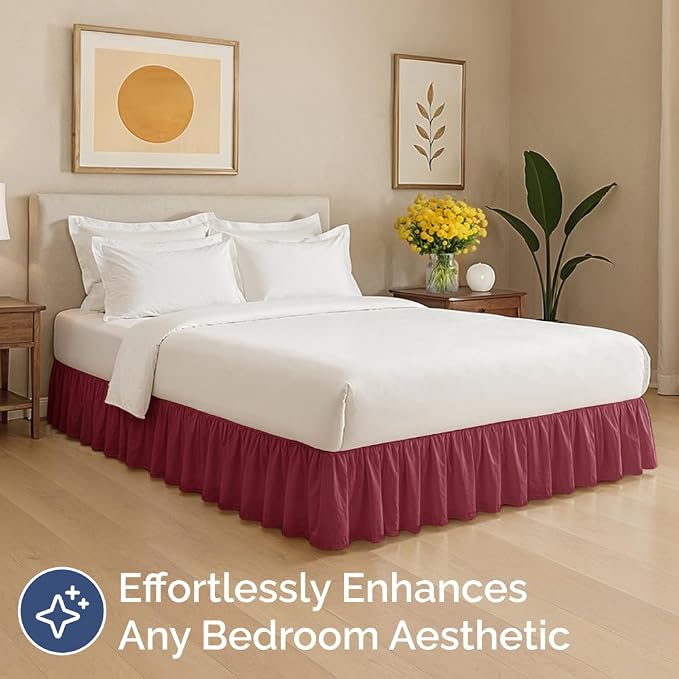 Bedskirt Twin Size Ruffle - Ruffled Bed Skirt - 12 Inch Drop - Burgundy | Bedskirt with Platform, Ultra-Soft Premium Hotel Quality, Wrinkle Free, Fade & Shrink Resistant, for Women, Men, Kids & Teens