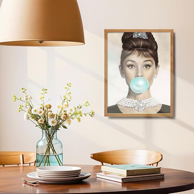 Vintage Pop art Wall Decor 11x14 FRAMED - Audrey Hepburn Art for Women - Wall Art Gifts for Women - Pop art Poster - Woman Wall Decor - Retro Decor- Chic Home Decor - Retro style - LARGE Print