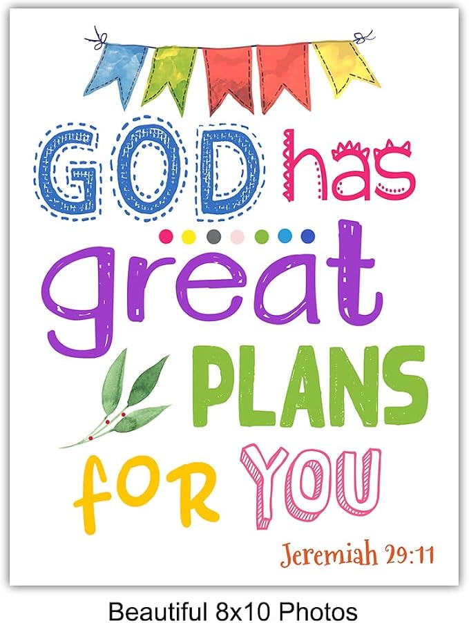 Bible Verse Wall Art - Scripture Wall Art - Christian Artwork for Kids, Boys, Girls Bedroom - Religious Gifts for Kids - Aesthetic Collage Kit - God Decor - Positive Inspirational Quotes