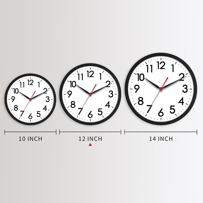 AKCISOT 12 Inch Wall Clock, Silent Battery Operated Analog Clock, Black | Office | Kitchen | Living Room | Classroom | Easy-to-read Numbers