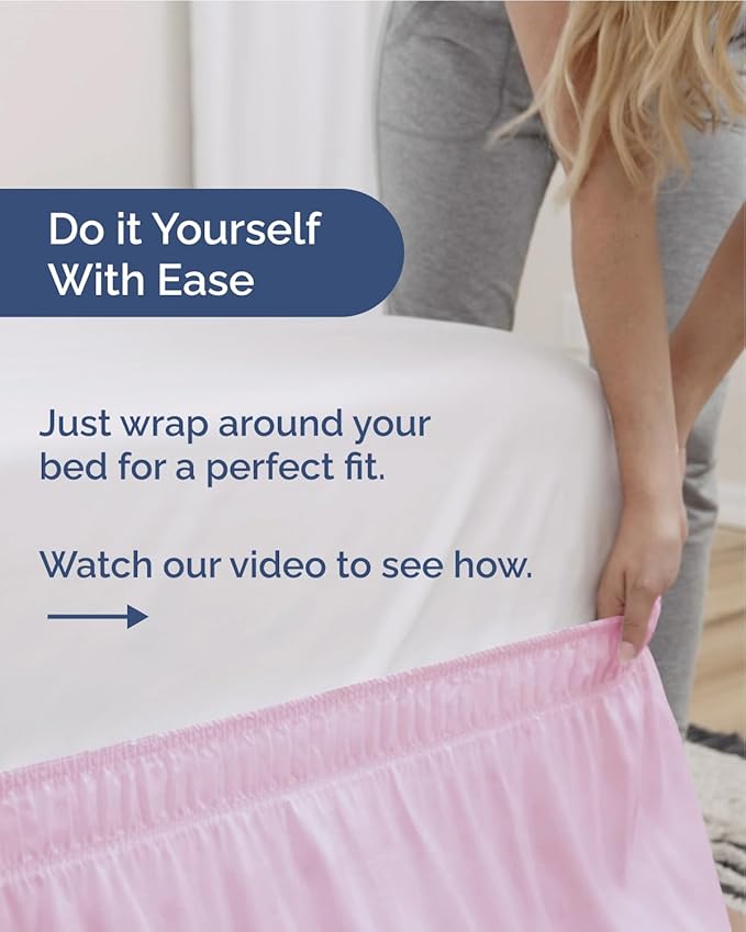 Wrap Around Dust Ruffle Bed Skirt, Queen Size - 15 Inch Drop, Light Pink | Easy Fit Elastic Strap, Adjustable Pleated Bedskirt w/Brushed Fabric, Wrinkle & Fade Free, for Women, Men, Kids & Teens