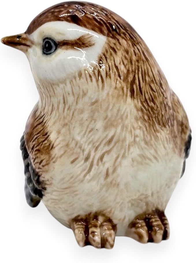 WitnyStore Tiny 2¾" Brown Sitting Look Right Eurasian Sparrow Bird Figurine - Miniature Hand Made Ceramic Birds Aves Colorful Porcelain Feathered Animals Cute Decorative Collectible Figure Décor Gifts
