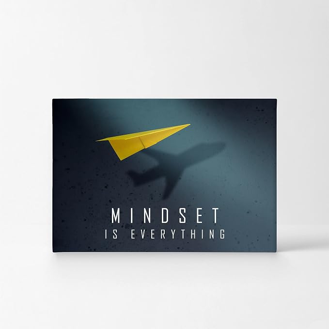 Smile Art Design Mindset is Everything Paper Plane Motivational Wall Art Canvas Print Inspirational Wall Art Entrepreneur Quote Office Living Room Decor Gift Ready to Hang 8x12