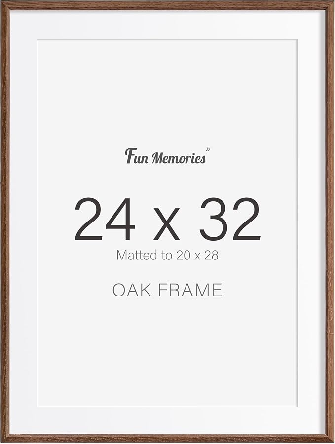 Fun Memories 24x32 Oak Picture Frame for Wall, 24x32 Frame with Matted to 20x28, Solid Wood Picture Frames for Wall Art Photo and Prints (Walnut, 1 Pack)