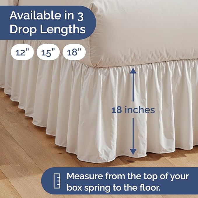 Bedskirt King Size Ruffle - Ruffled Bed Skirt - 12 Inch Drop - White | Bedskirt with Platform, Ultra-Soft Premium Hotel Quality, Wrinkle Free, Fade & Shrink Resistant, for Women, Men, Kids & Teens