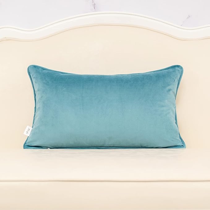 Alerfa 12 x 20 Inch Light Blue Rectangle Maple Leaf Pillow Embroidery Cut Velvet Cushion Case Luxury Modern Lumbar Throw Pillow Cover Decorative Pillow for Couch Sofa Living Room Bedroom Car
