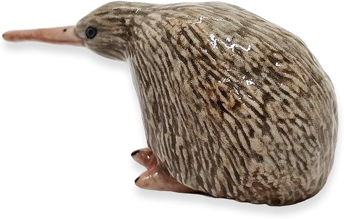 WitnyStore Tiny 2" Brown Sitting Kiwi Flightless Bird Figurine - Miniature Hand Made Painted Ceramic Birds Aves Colorful Porcelain Feathered Animals Cute Decorative Collectible Figures Décor Gifts