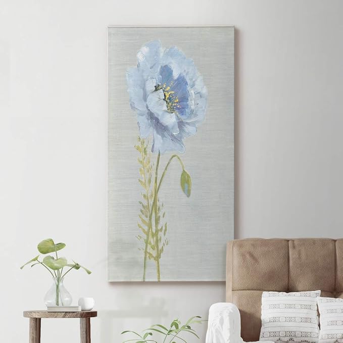 Renditions Gallery Canvas Floral Wall Art Nature Paintings & Prints Premium Jardin Bleu Modern Romantic Artwork Canvas Botanical Decorations for Bedroom Office Kitchen - 20"x40" LT43