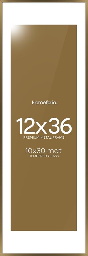 Homeforia 12x36 Bronze Picture Frame, High-End Metal, 10x30 Mat, Glass
