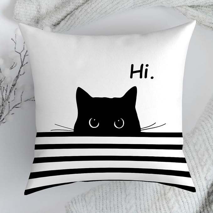 Fokongna Hi Cute Black Cat PatternPillow Covers for Couch Home Bedroom Living Room 18 x 18 Inch Pillow Covers