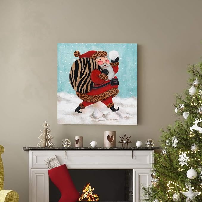 Renditions Gallery Xmas Canvas Wall Art Prints for Home Decor Santa Bay of Toys in Snow Abstract Artowrk for Bedroom Dining Office Kitchen Decorations - 40"X40" LT05