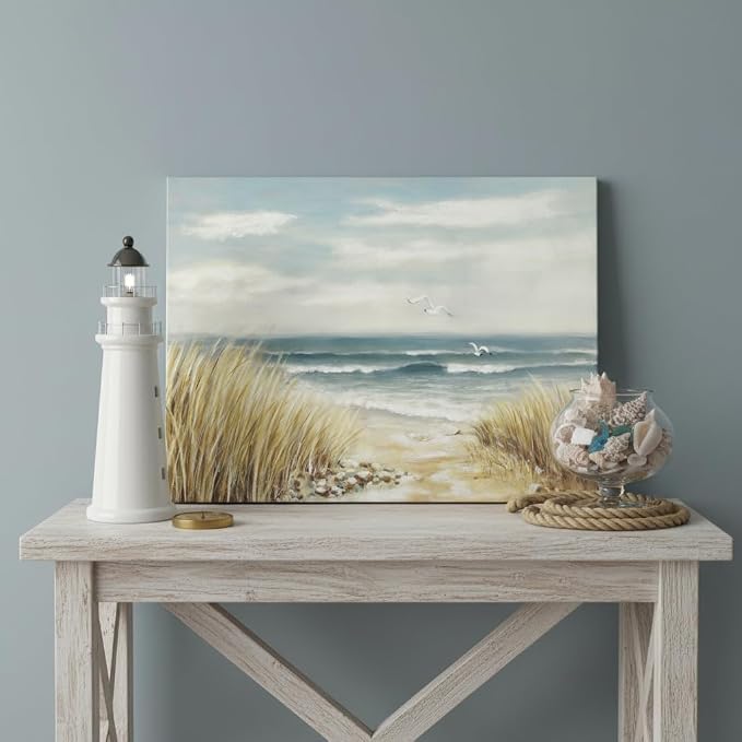 arttitue Beach Wall Art Canvas Bathroom: Ocean Coastal Picture Decor Sea Seascape Prints Modern Seaside Seashore Painting Waves Seagull Artwork for Bedroom Living Room Office Decorations, Blue