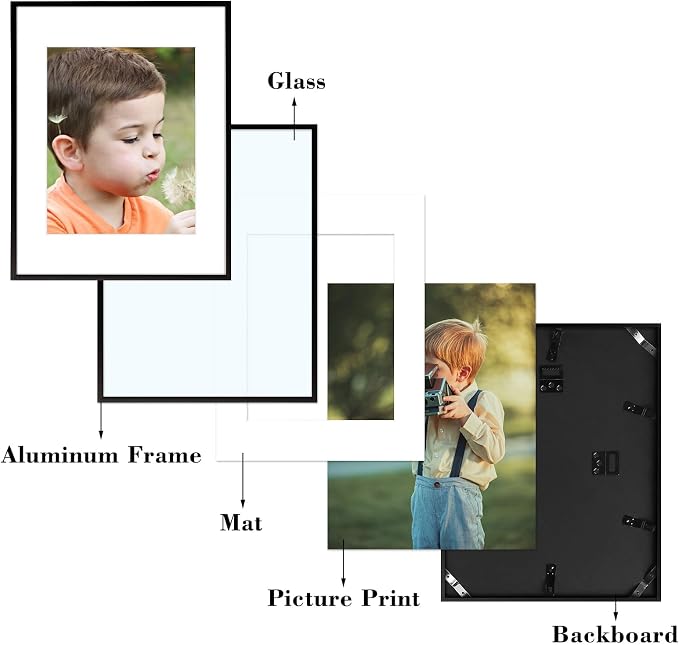 Frametory 2 Pack 11x14 Aluminum Frame with Mat for 8x10 Photo, Black