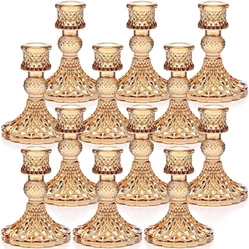 DARJEN Candlestick Holders Set, 12Pcs 4" H Taper Candle Holders Bulk, Glass Candle Holders for Wedding, Festival, Party & Windowsill Decor, Gold