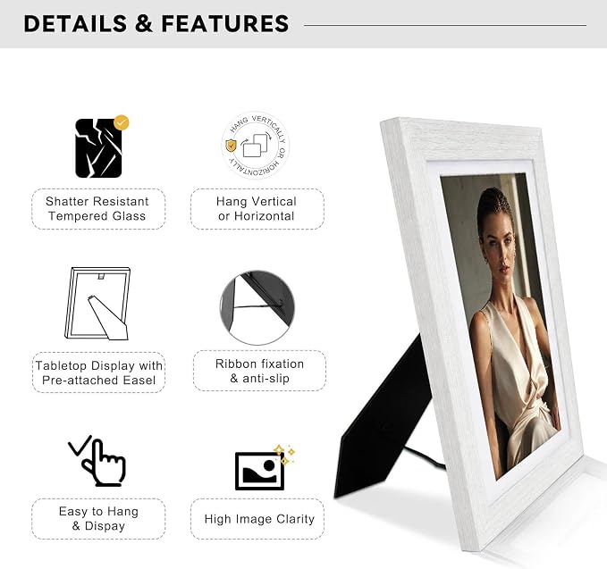 5x7 Picture Frame-White Photo Frame,4x6 Mat,Tempered Glass,Engineered Wood