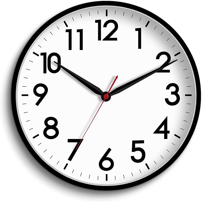 AKCISOT 16 Inch Wall Clock, Silent Battery Operated Analog Clock, Black | Large Size | Living Room | Kitchen | Classroom | Office | Easy to Read Numbers