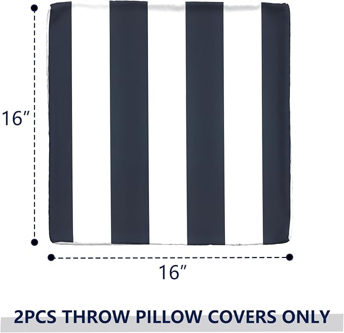 Outdoor Throw Pillow Covers 16x16 Inch, Square Patio Pillow Cases Pack of 2, Modern Decorative Back Cushion Covers for Patio Furniture Garden Couch Farmhouse, Cabana Navy