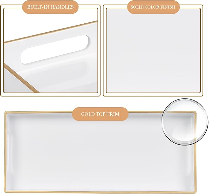 MAONAME White Bathroom Tray, Rectangular Toilet Tank Trays with Handles