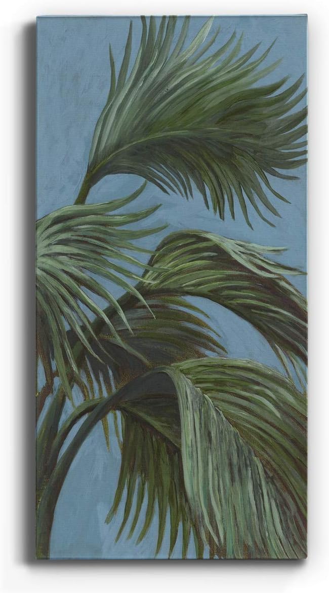 Renditions Gallery Canvas Nature Wall Art Modern Paintings & Prints Decor Green Waving Palms Romantic Glam Botanical Artwork Wall Hanging for Bedroom Office Kitchen - 12"x24" LT43