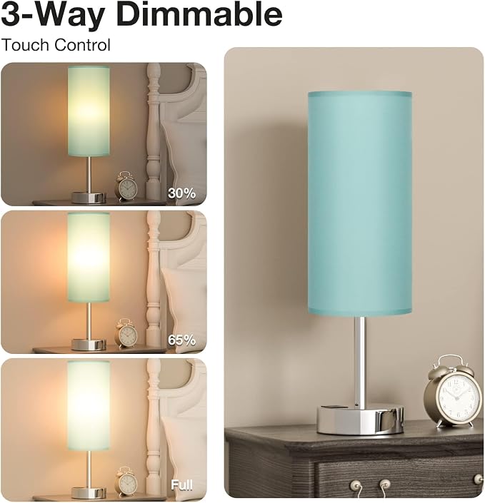 Teal Touch Table Lamp for Bedroom - Bedside Desk Lamp for College Dorm
