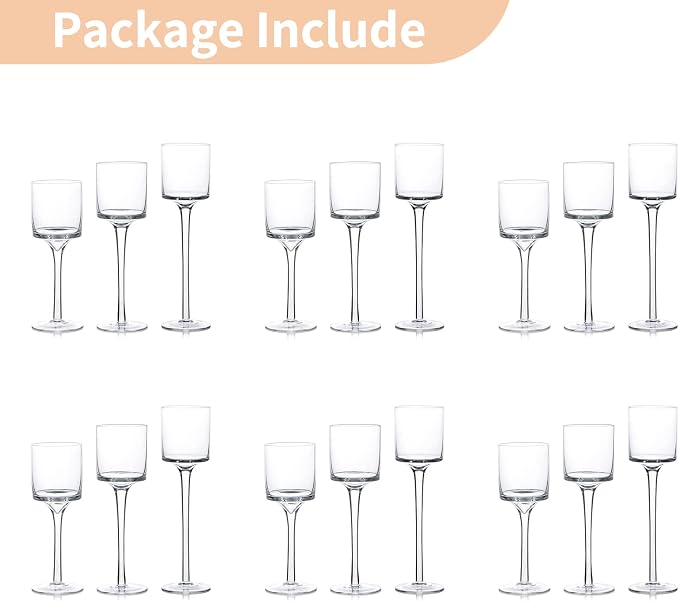 NUPTIO Stemmed Glass Candle Holders, Set of 18 for Floating Candles
