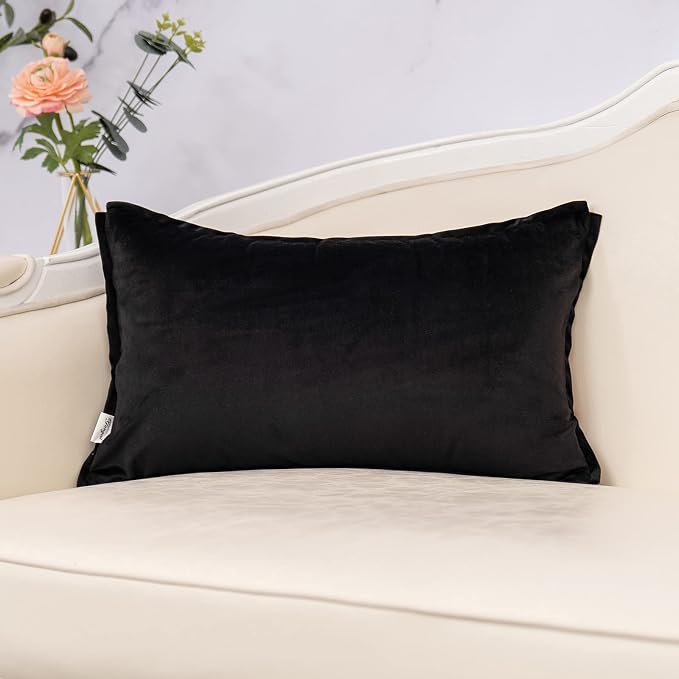 Yangest Black Rectangle Pillow Cover Cut Velvet Zebra Print Cushion Cover Luxury Modern Pillowcover for Couch Living Room Bedroom,12x20 Inch