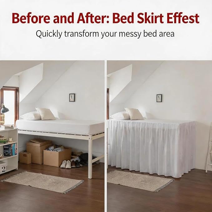 Dorm Bed Skirt Twin XL 30" Drop, College Dorm Room Essentials, White | Extra Long Dust Ruffled College Bedskirt with Split Corners - Easy Fit - Fade & Wrinkle Free - Machine Washable
