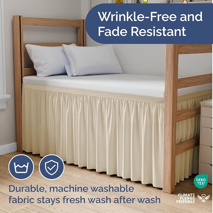 Dorm Room Bed Skirt Full XL - College Dorm Essentials - Off White, 32 Inch | Extra Long Dust Ruffled College Bedskirt with Split Corners, Easy Fit Elastic Strap, Adjustable, Fade & Wrinkle Free