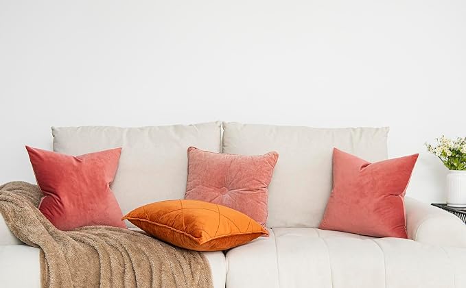 Coral Decorative Velvet Throw Pillow Covers 22x22 inch Set of 2 with Zipper Luxury Soft Solid Square Cushion Covers Case for Sofa Couch Bed Living Room