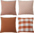 HOPLEE Orange Fall Farmhouse Pillow Covers 20x20 Orange Throw Pillow Covers Cushion Cover with Buffalo Plaid, Solid Orange, Striped and Gingham Plaid Design 20x20 inches,4 Pack
