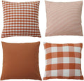 HOPLEE Orange Fall Pillow Covers 24x24 Farmhouse Throw Pillow Cover Cushion Cover with Buffalo Plaid, Solid Orange, Striped and Gingham Plaid Design 24x24 inches,4 Pack